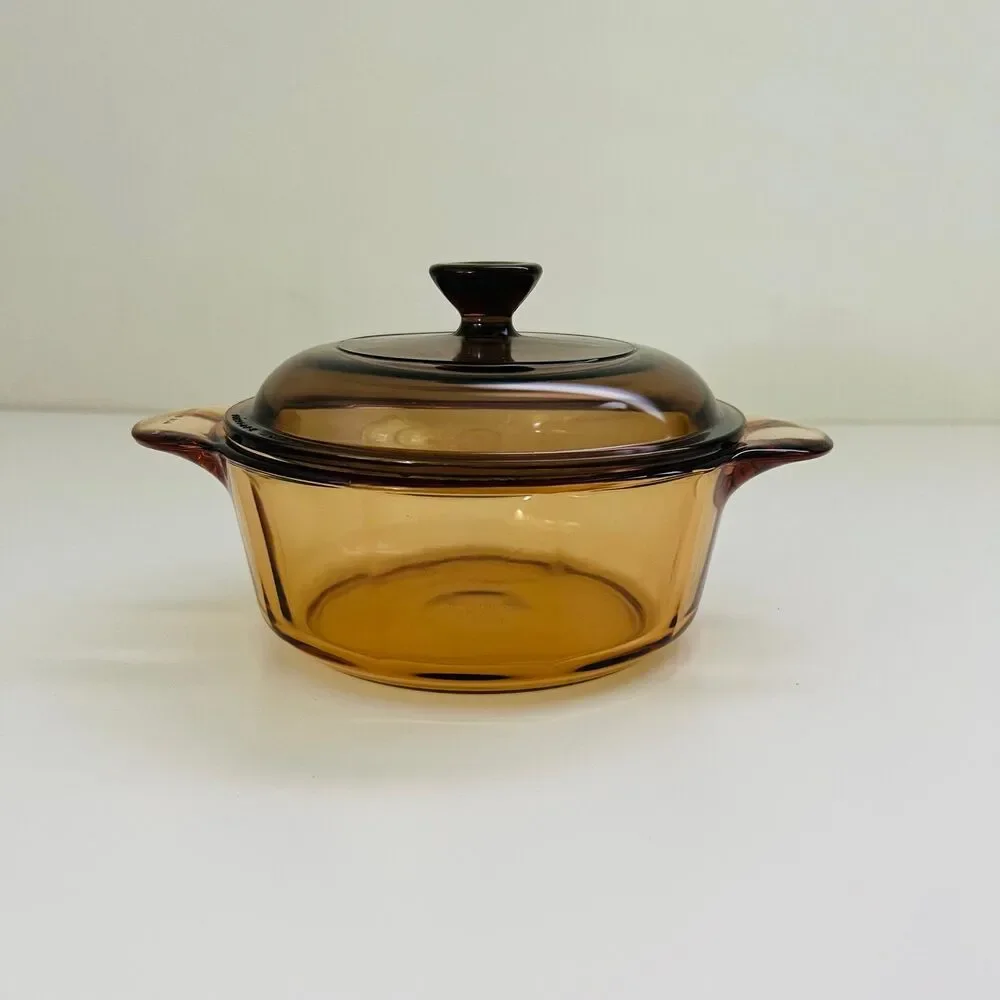 VISIONS Corning USA Amber Glass 1174 Casserole Dish 1 Qt With Lid